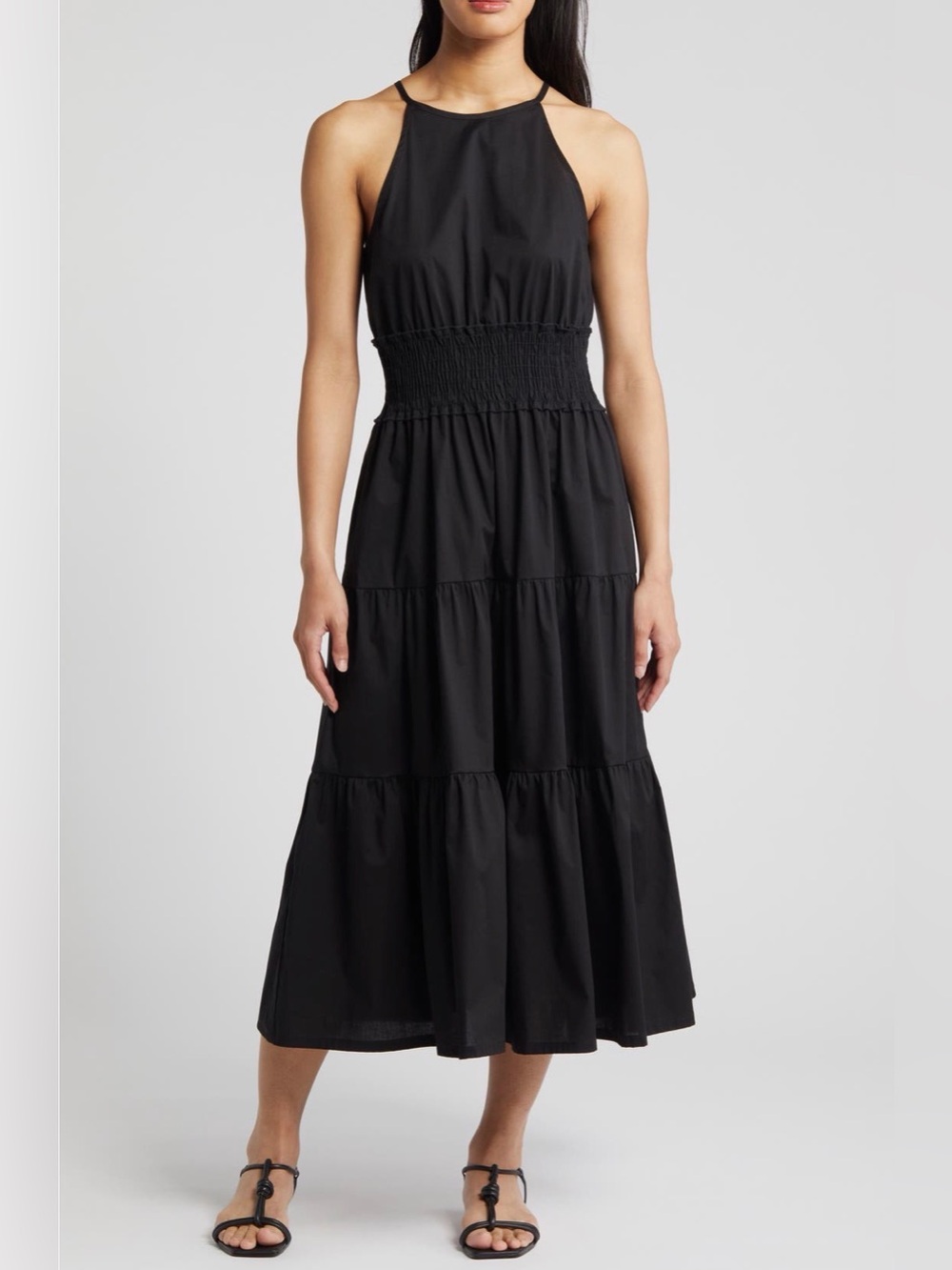 Loveappella Smocked Waist Tiered Maxi Dress Black Medium Nordstrom excellent